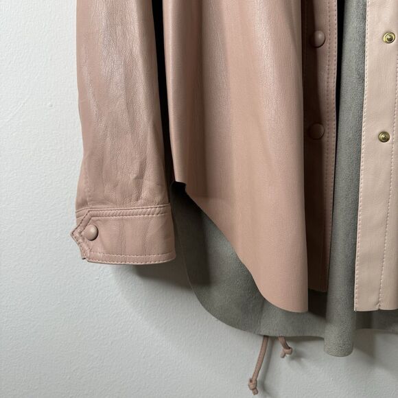 Nanushka Eddy Two-Tone Vegan Leather Shirt Shacket Jacket in Blush Belt Sz M - Picture 5 of 11
